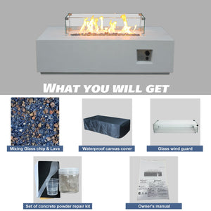 English Elm 52 Modern 52in Rectangular Propane Fire Pit Table 65,000 BTU Lightweight Concrete for Patio Gatherings Antique White W2620P182372