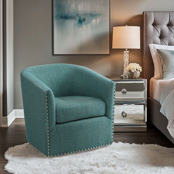 JLA Home Madison Park - Upholstered Swivel Barrel Chair with Nailheads and 360° Smooth Rotation, Plush Foam Comfort Teal Multi MP103-0706