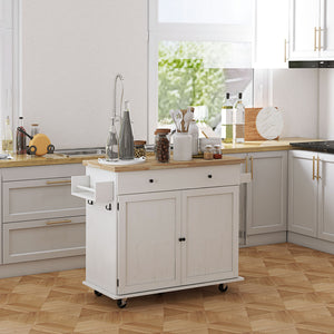 English Elm Homcom Farmhouse Rolling Kitchen Island Cart On Wheels With Storage, Rubberwood Top, And Spice Rack W2225P200645