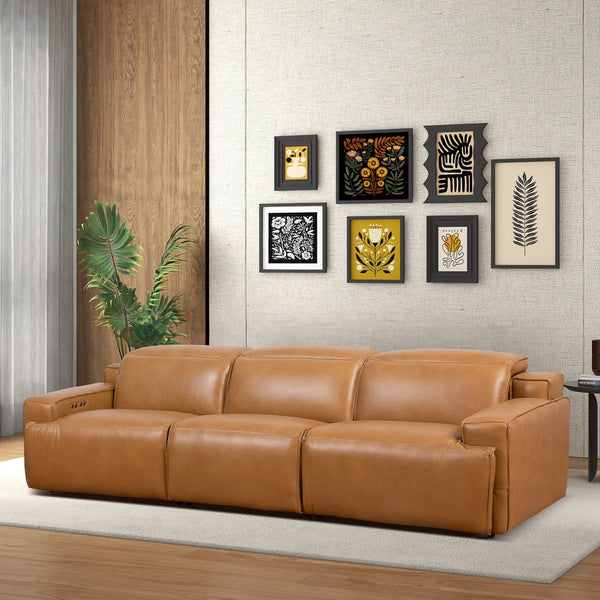 English Elm Urbana Triple Power Reclining Sofa in Top Grain Leather for Modern Living Rooms B183S00114