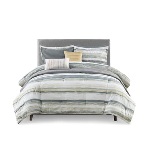 English Elm 8 Piece Printed Seersucker Comforter & Quilt Set In Yellow/Gray For Full/Queen – Cozy & Stylish! B03597254