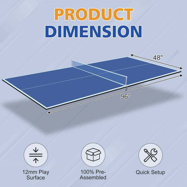 English Elm 8ft Foldable Mdf Ping Pong Conversion Top for Solo Practice and Indoor Play Blue W1408P262534