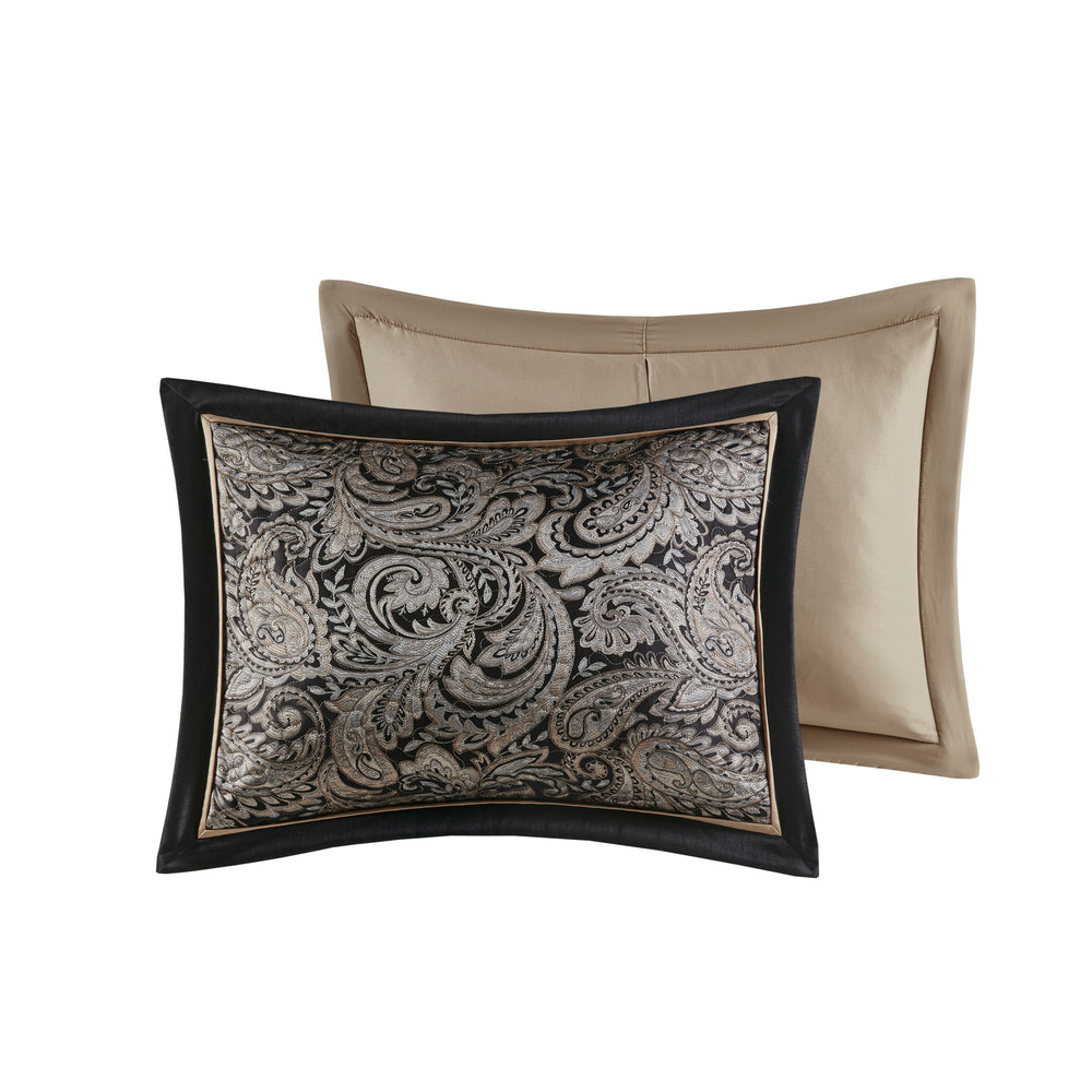 English Elm 5 Aubrey Reversible Jacquard Bedspread Set Queen – Black Gold Paisley, Quilted Shams & Decorative Pillows B03597641