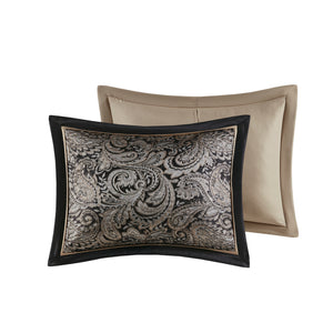 English Elm 5 Aubrey Reversible Jacquard Bedspread Set Queen – Black Gold Paisley, Quilted Shams & Decorative Pillows B03597641