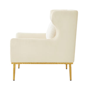 English Elm Modern Velvet Accent Chair Curved Arms Plush Cushion Upholstered Seat for Living Room Beige N763P360686A