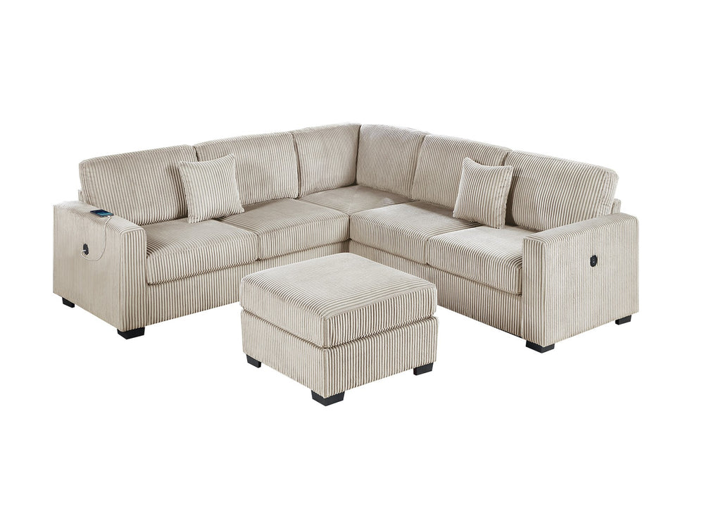 English Elm Living L-Shaped Sectional Sofa Set with Reversible Chaise, Tufted Burlap Fabric, Storage Ottoman, USB Port Camel 34 L x 26 W x 46 H B011S01780