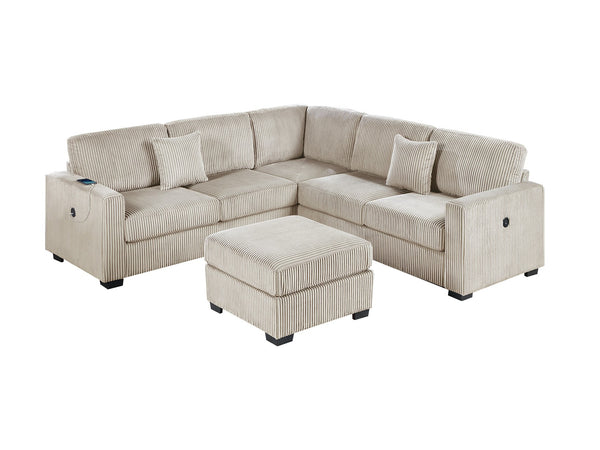 English Elm Living L-Shaped Sectional Sofa Set with Reversible Chaise, Tufted Burlap Fabric, Storage Ottoman, USB Port Camel 34 L x 26 W x 46 H B011S01780