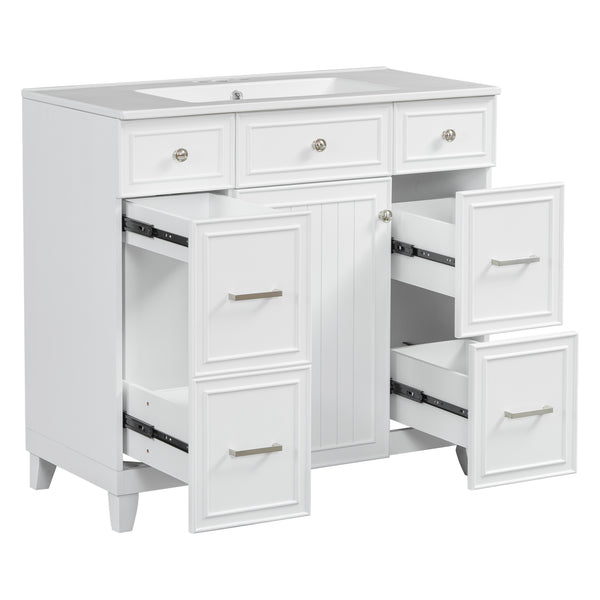 English Elm 36" 36-inch Transitional Bathroom Vanity with Ceramic Basin, Solid Wood Frame, Soft-Close Storage Elegance White N729P255663K