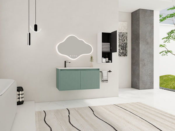 English Elm 36" Floating Bathroom Vanity with Drop-Shaped Resin Sink, Side Cabinet, Soft-Close Doors, Water-Resistant Finish W999S00332