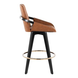 English Elm Fixed-height Swivel Counter Stools with Faux Leather Seats and Chrome Footrest Set of 2 B202S01802