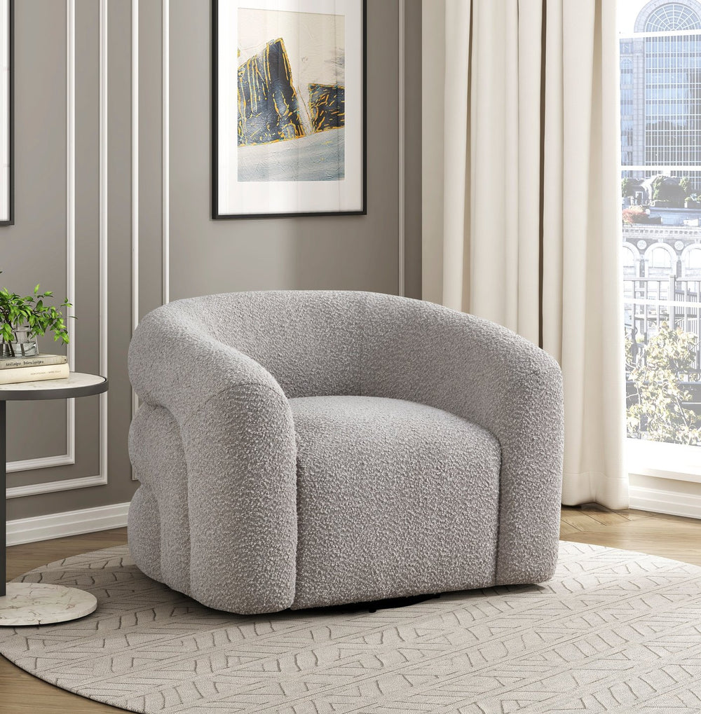 English Elm 1pc Swivel Accent Chair Boucle Upholstered Pocket Coil Seat Modern Living Room B011P329256