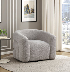 English Elm 1pc Swivel Accent Chair Boucle Upholstered Pocket Coil Seat Modern Living Room B011P329256