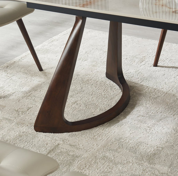 English Elm Retractable Sintered Stone Extendable Dining Table Seats Eight with Steel Base W5630S00001
