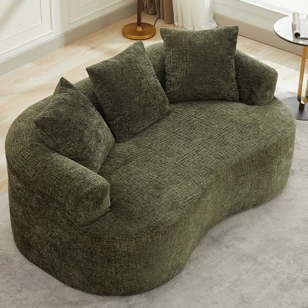 English Elm Curved Chenille Loveseat with Memory Foam Seating and Three Pillows for Compact Spaces Olive Green W2915P324471