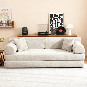 English Elm Convertible Bouclé Floor Sofa Bed Loveseat Daybed for Studio Living Room Light Camel W5532P458421