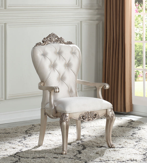 English Elm Gorsedd Elegant Cream Fabric Arm Chair Set of 2 with Gold-Ivory Finish, Tufted Back & Padded Seats B2726P303763