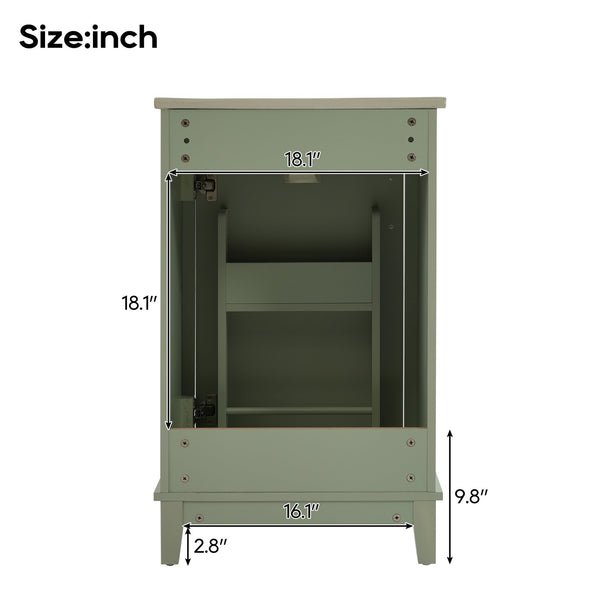 English Elm 20 Inch Modern Small Bathroom Vanity Cabinet With Ceramic Basin, Space-Saving Storage & Soft-Close Door Green N729P170386F