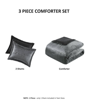 English Elm 3 Piece Crushed Velvet Reversible Comforter Set Full Queen Luxe Hypoallergenic Bedding Charcoal B035P319857
