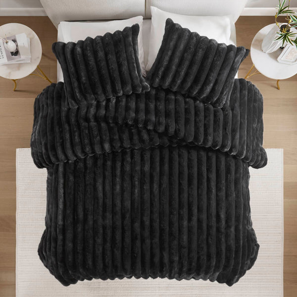 English Elm Ultrasoft Ribbed Faux Fur Comforter Set Full/Queen – Plush Velvet Reverse, Hypoallergenic Fill, Cozy Luxury Black 19.7 L x 13.79 W x 13.79 H B035P294134