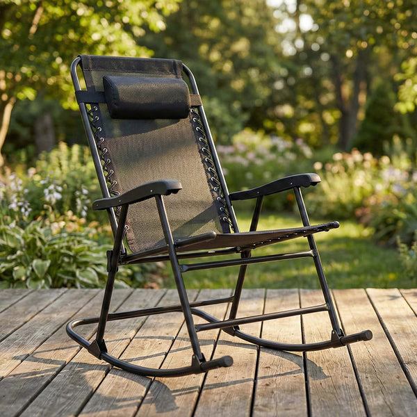 English Elm Patio Folding Rocking Chairs Set of 2 with Mesh Seat and Adjustable Headrest W5159P451092
