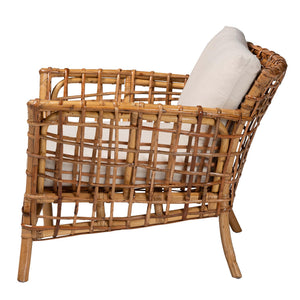 English Elm Modern Openwork Rattan Accent Chair Bohemian Lounge Seat with Curved Back B2750P467694