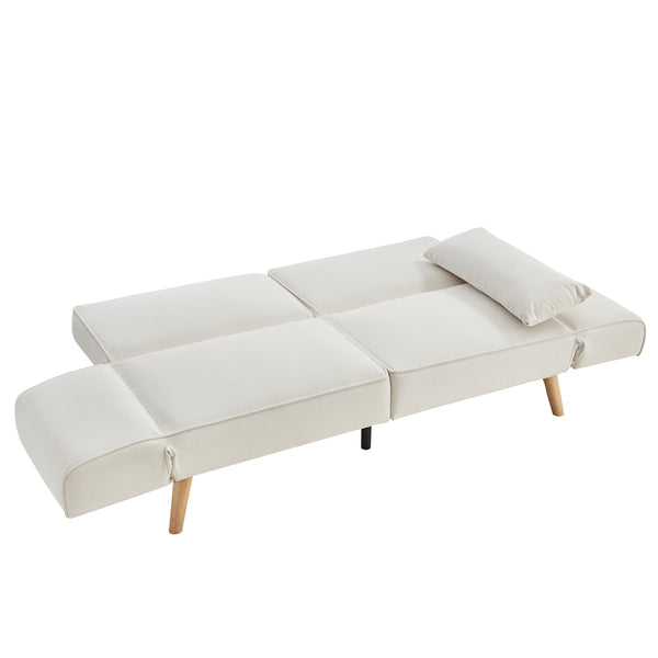 English Elm 72.8" Velvet Futon Sleeper Sofa Split Back Reclining Couch for Apartments and Guest Rooms Beige W1669P364124