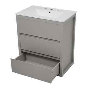 English Elm Christopher Knight Home® - 60" Double Sinks Bathroom Vanity Set with Two Ceramic Basins, Soft-Close Drawers, Sleek Handle-Free Design Gray N817P280550G