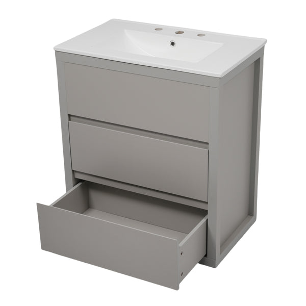 English Elm Christopher Knight Home® - 60" Double Sinks Bathroom Vanity Set with Two Ceramic Basins, Soft-Close Drawers, Sleek Handle-Free Design Gray N817P280550G