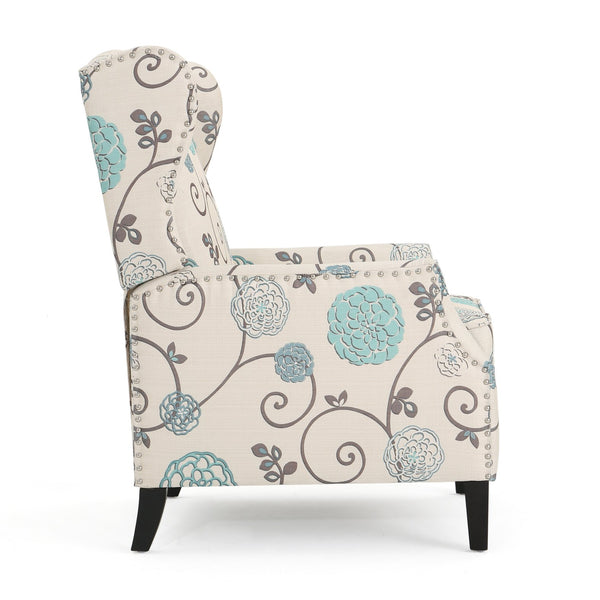 English Elm Christopher Knight Home® - Pushback Recliner Chair with Nailhead Trim and Wingback Design, Plush Fabric Comfort for Living Rooms White+Multi 60760.00