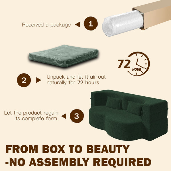 English Elm Modern Full Size Folding Sofa Bed with Teddy Fabric, Foam-Filled 15" Sleeper, 2 Pillows, No Assembly Required Green W1885P272262