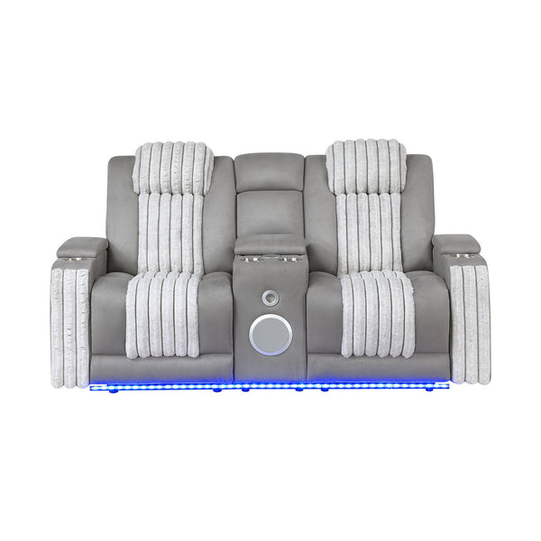 English Elm Duran Power Reclining Loveseat with Adjustable Headrests Led Lighting and Bluetooth Grey B201P412680