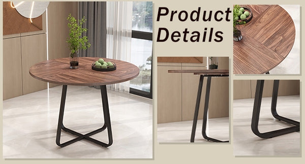English Elm 43.3" Round Mdf Wood Dining Table X Base Seats Six Modern Apartment Kitchen W1727P426753