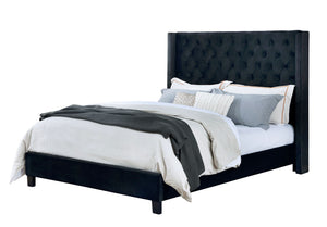 English Elm Modern Wingback Eastern King Bed Velvet Upholstered Tufted Headboard Bedroom Frame B2741S00845