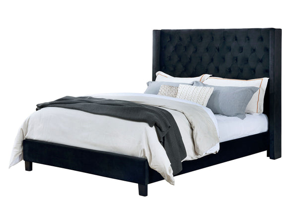 English Elm Modern Wingback Eastern King Bed Velvet Upholstered Tufted Headboard Bedroom Frame B2741S00845