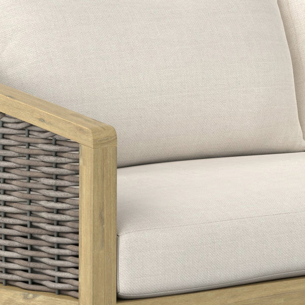 English Elm Parkside Outdoor Sofa Natural - Handwoven HDPE Rattan, Acacia Frame, Water-Resistant Cushions, 73" B136P159395