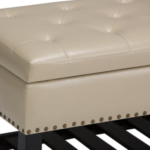 English Elm Lomond Storage Ottoman Bench - Elegant Satin Cream Upholstered Seat With Hidden Storage & Style B136P159123