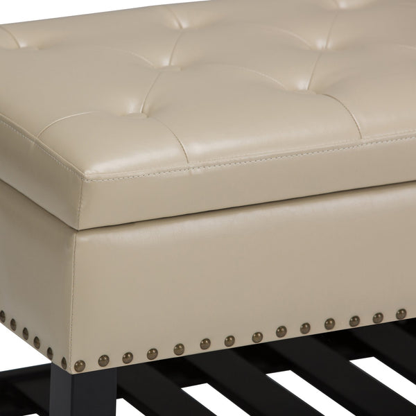 English Elm Lomond Storage Ottoman Bench - Elegant Satin Cream Upholstered Seat With Hidden Storage & Style B136P159123