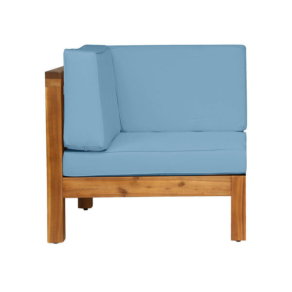 English Elm Brava Acacia Wood Outdoor Sectional Chair with Cross-back Slat Seat for Patio Decks Blue 64492.00BLU