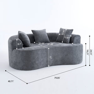 English Elm Crescent-shaped Chenille Loveseat Low Profile Curved Sofa for Modern Living Rooms Grey W5188P450353