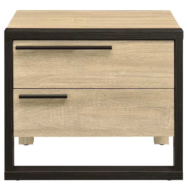 English Elm Oak Rustic Industrial 2-Drawer Nightstand with Elevated 5" Metal Legs, Oak and Black Storage Accent (22.5"W) B062P185668