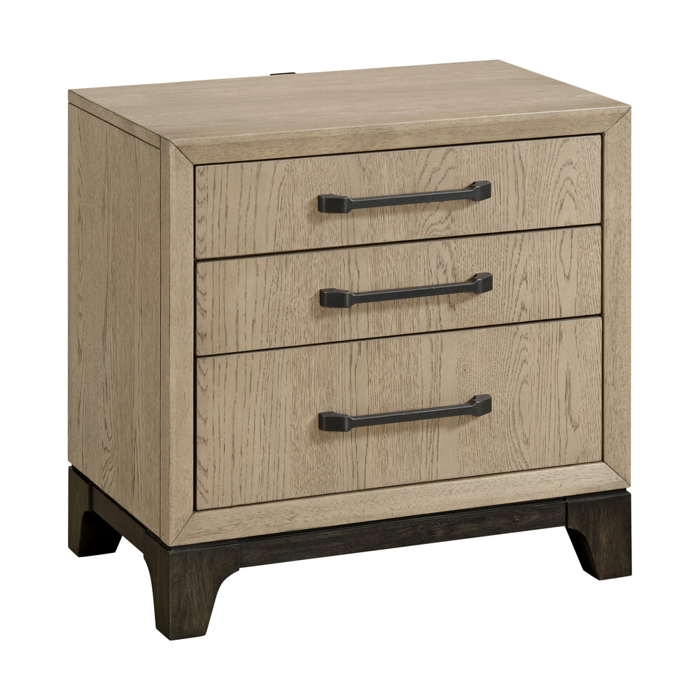 English Elm Wallace & Bay - Brown 3-Drawer Nightstand with USB Ports, Felt-Lined Top Drawer, Spacious Storage, Versatile Style B2709P406266