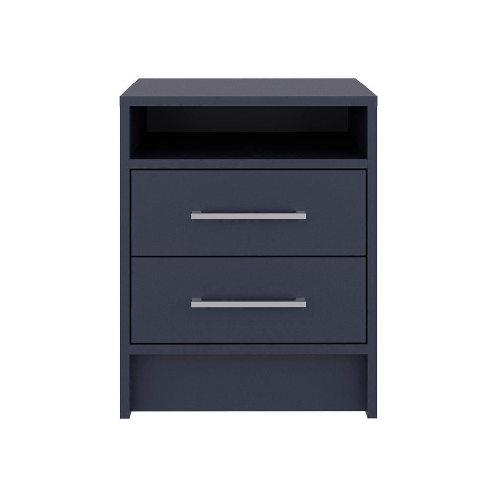English Elm Eter Minimalist Nightstand 19.9" High in Light Oak & Blue — Open Shelf, 2 Smooth-Glide Drawers, Modern Design B070P378360