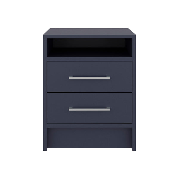 English Elm Eter Minimalist Nightstand 19.9" High in Light Oak & Blue — Open Shelf, 2 Smooth-Glide Drawers, Modern Design B070P378360