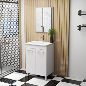 English Elm 24-Inch Floor-Mounted Bathroom Vanity Combo With Sink & Mirror – Compact Design For Modern Spaces W3151S00029