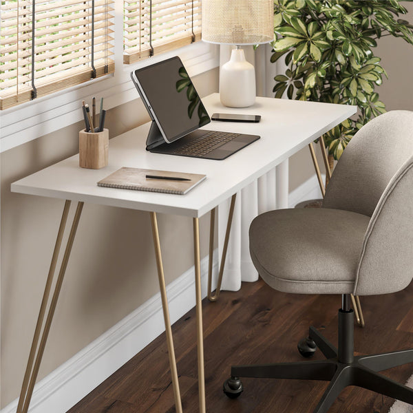 English Elm Owen Industrial Writing Desk with Hairpin Legs for Small Apartments and Home Offices B2733P417364