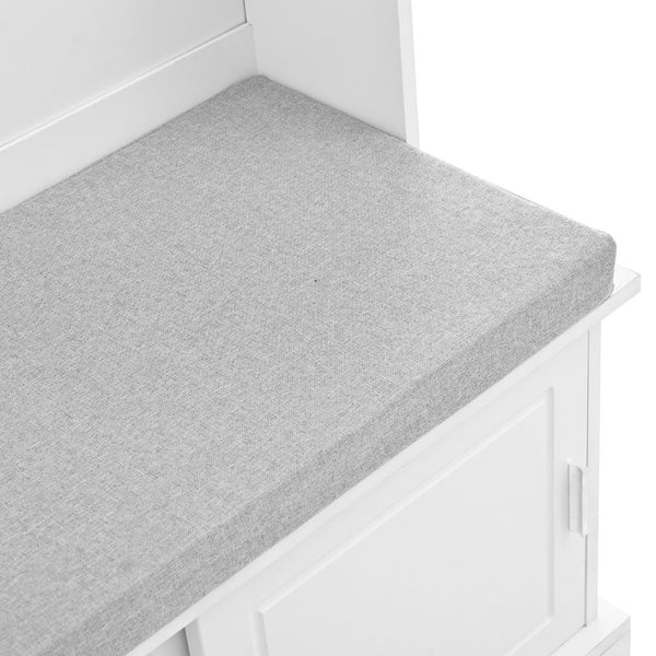 English Elm On-Trend Elegant Hall Tree With Sliding Doors, 6 Hooks, Mudroom Bench & Cushion For Organized Entryway N721P205787K-GIGA