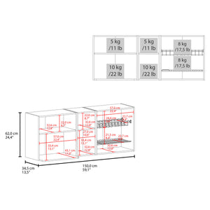 English Elm Corinto 59" Wide Two-Door Wall Cabinet with 4 Shelves, Drying Rack, Multi-Use Durable Finish B200P286937