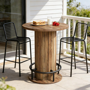 English Elm Stylish Round Coffee Table with Engineered Wood Top and Open Metal Base for Living Rooms Rustic Brown T3971P452870