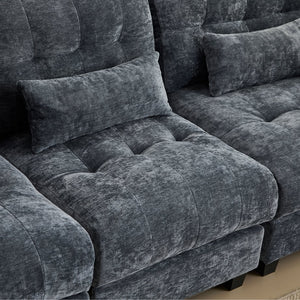 English Elm Ottoman and Chenille Sofa Set with Adjustable Backrest for Relaxed Living Room Comfort Blue W2606P359226