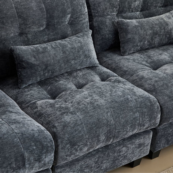 English Elm Ottoman and Chenille Sofa Set with Adjustable Backrest for Relaxed Living Room Comfort Blue W2606P359226